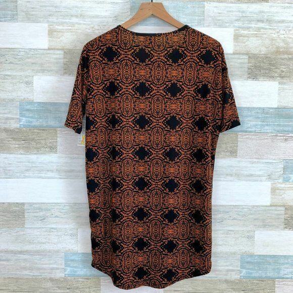 LuLaRoe Irma High Low Tunic Top Black Orange Medallion Print Womens XXS NWT - Picture 2 of 5